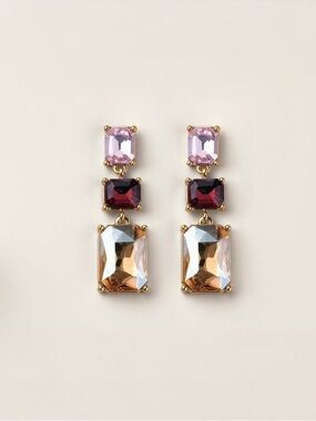 Gemstone Drop Earrings Gold-Tone Triple Stone Drop Earrings - Pink, Red, Amber